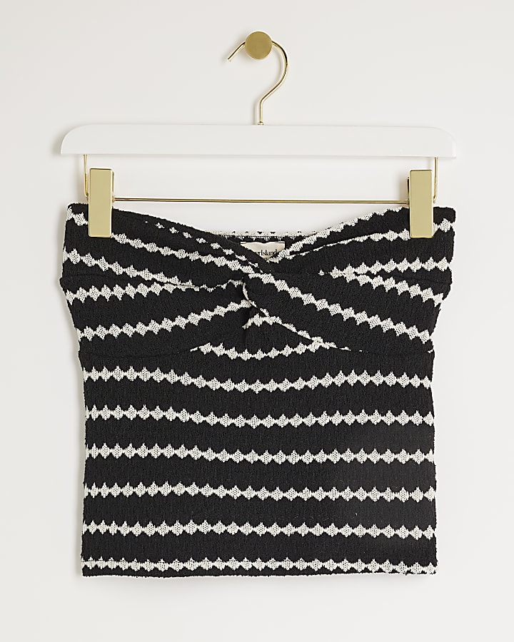 Black monochrome crochet bandeau top