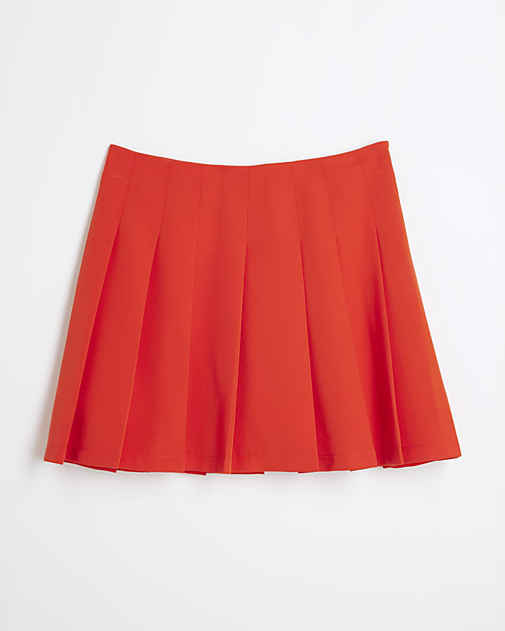 Red Pleated Mini Skort