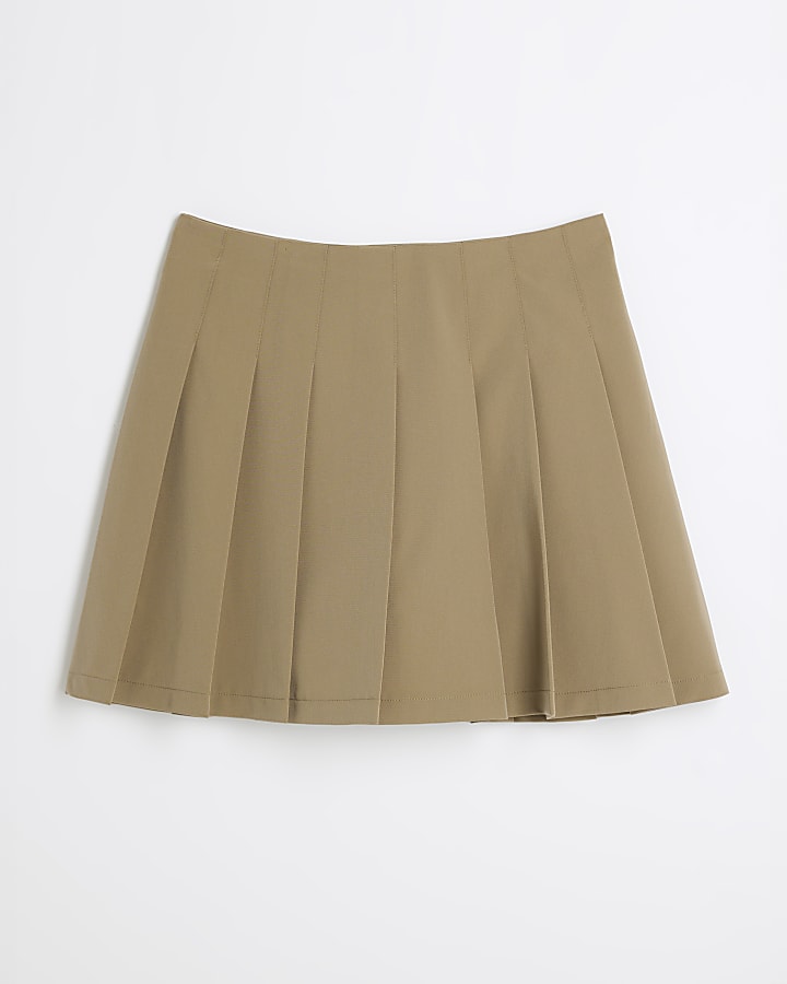 Khaki Pleated Mini Skort