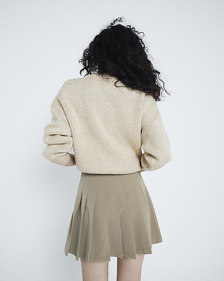 Khaki Pleated Mini Skort