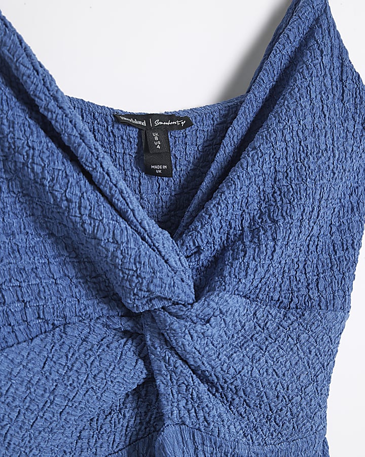 Blue textured twist playsuit