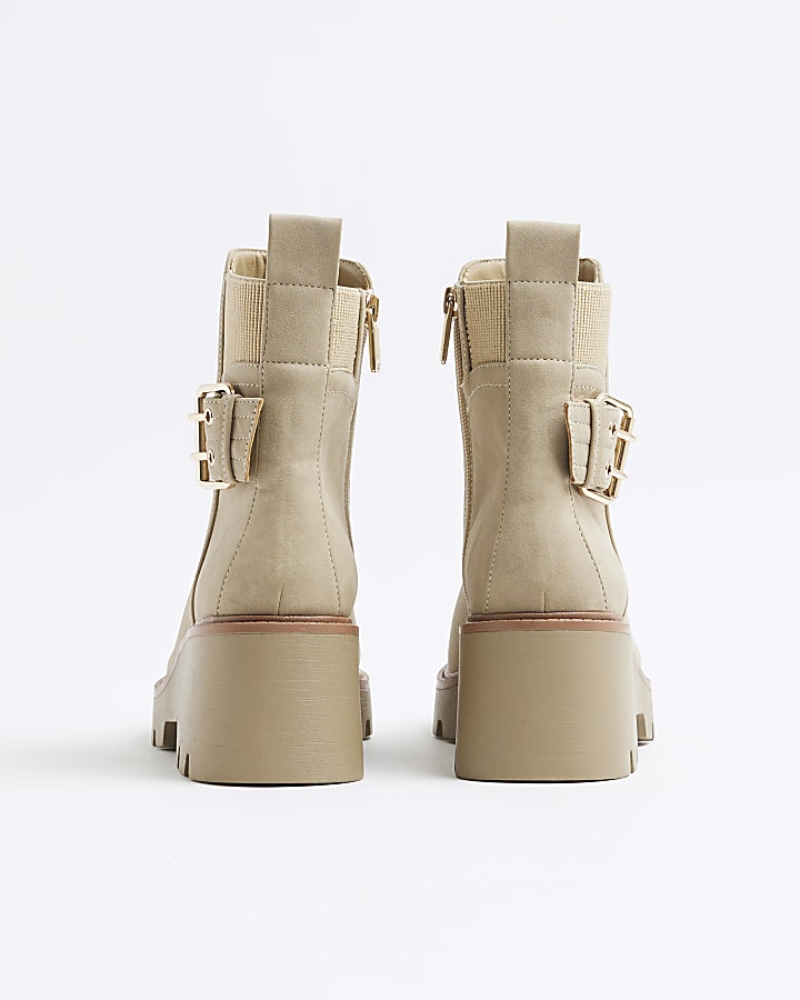 Beige wide fit buckle detail chelsea boots