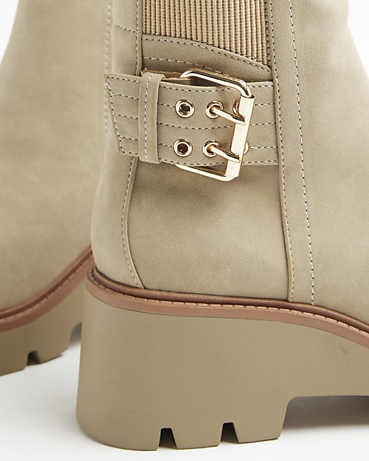 Beige wide fit buckle detail chelsea boots