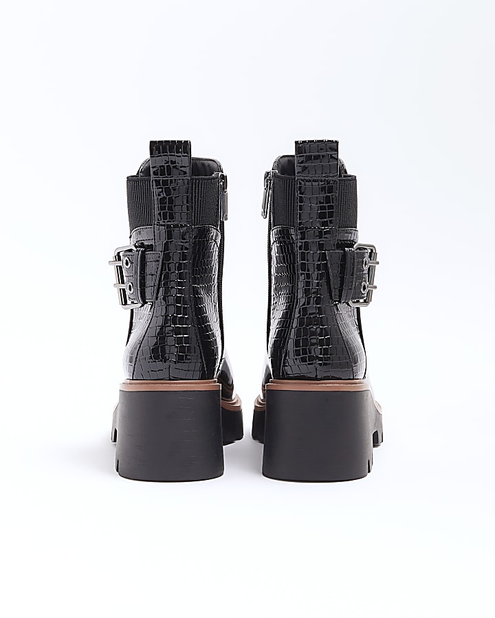 Black wide fit buckle detail chelsea boots