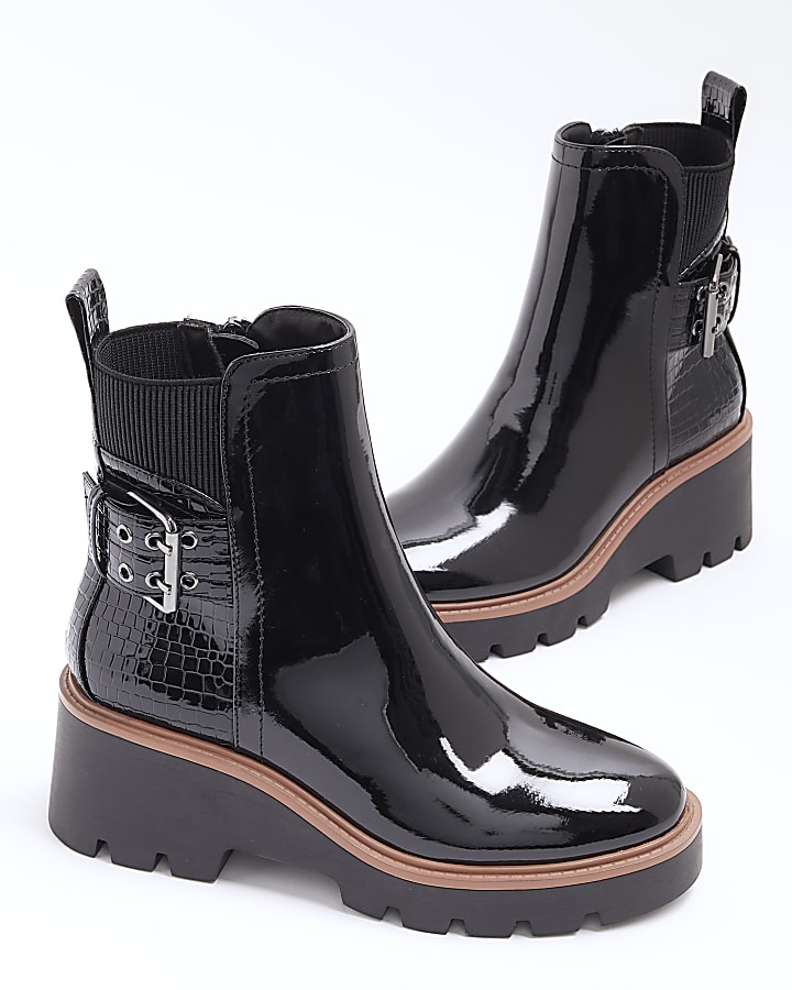 Black wide fit buckle detail chelsea boots