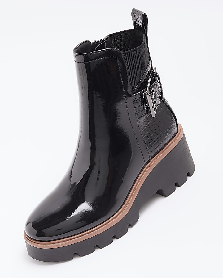 Black wide fit buckle detail chelsea boots