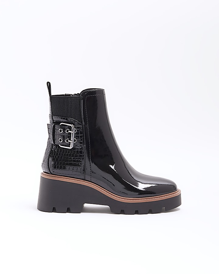 Black wide fit buckle detail chelsea boots
