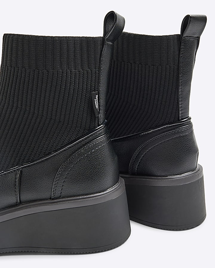 Black Wide fit knitted wedge ankle boots