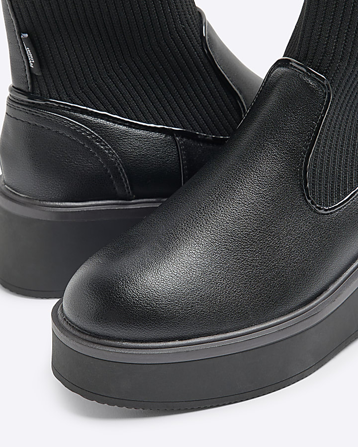 Black Wide fit knitted wedge ankle boots