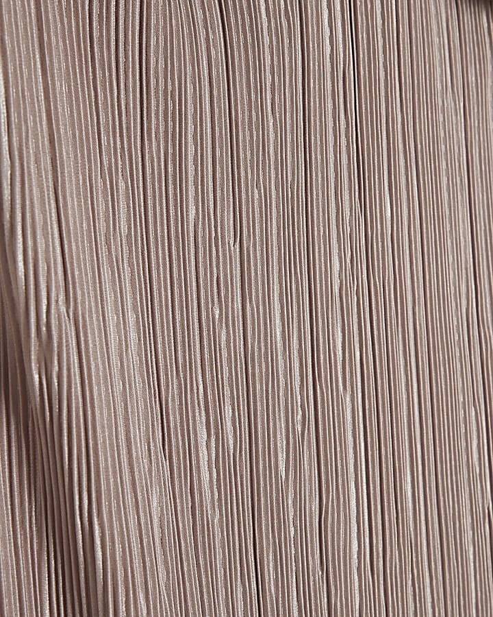 Beige plisse bandeau bodycon midi dress