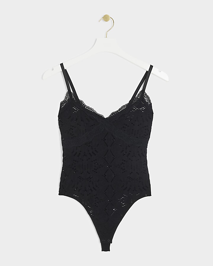 Black lace seamless bodysuit