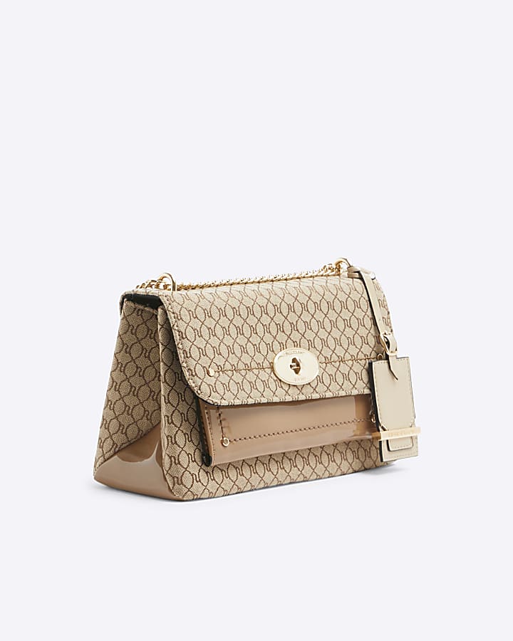 Brown monogram lock pocket shoulder Bag