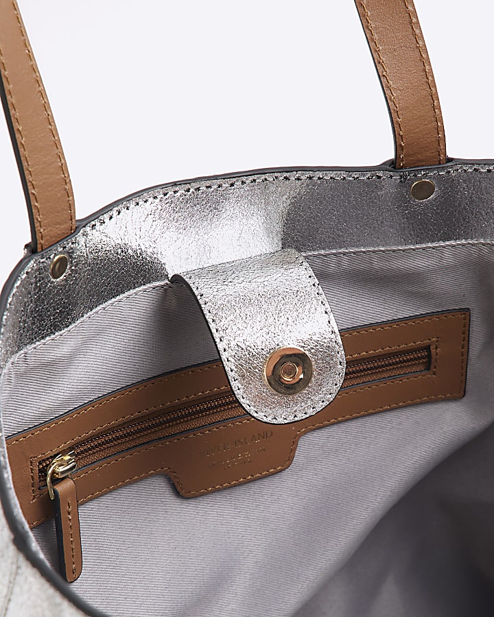 Silver Metallic Leather Shopper Bag Bundle