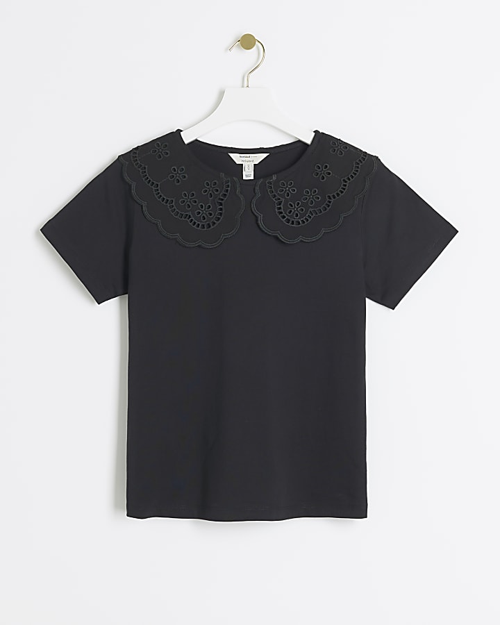 Black broderie collar t-shirt