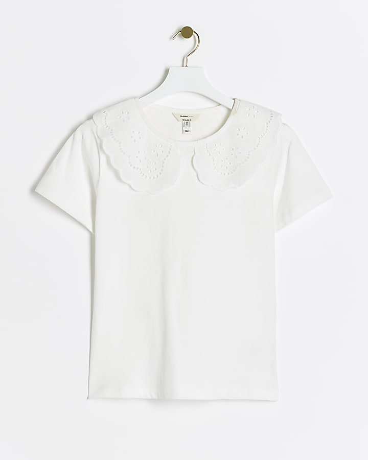 White broderie collar t-shirt