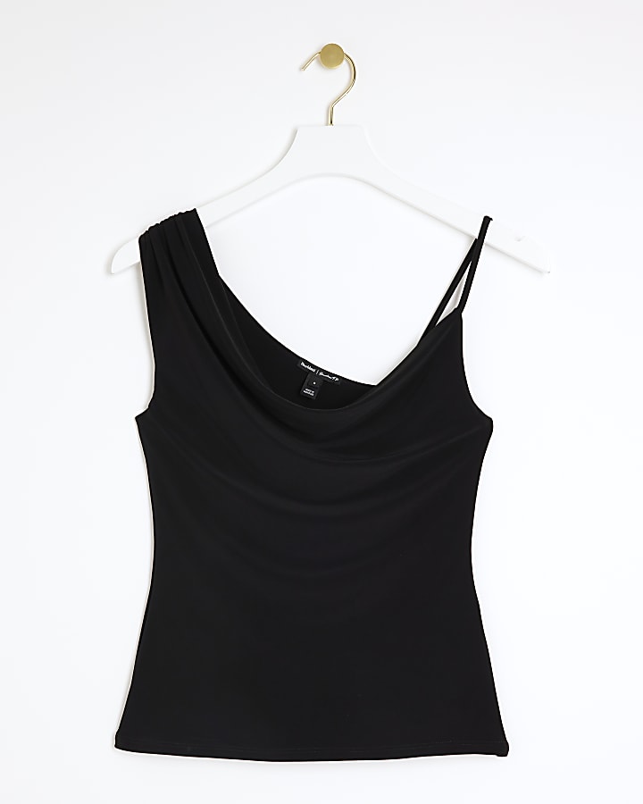 Black Asymmetric Cowl Neck Top