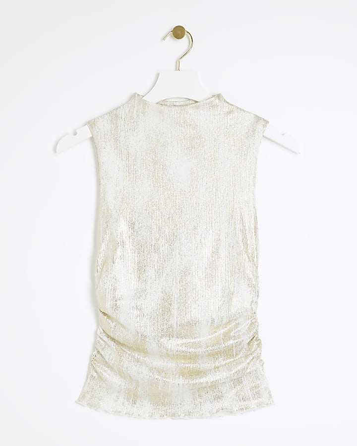 Gold foil high neck top