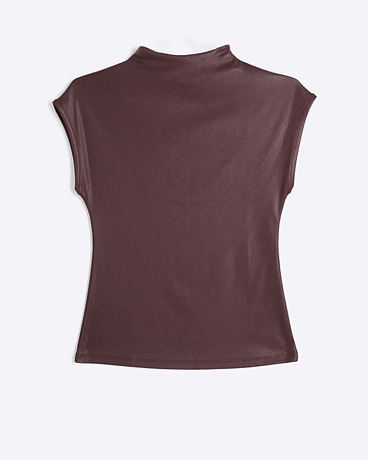 Red coated high neck top