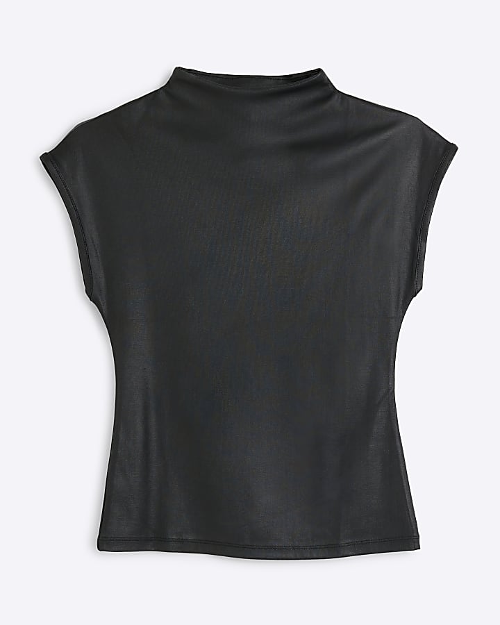 Black coated high neck top