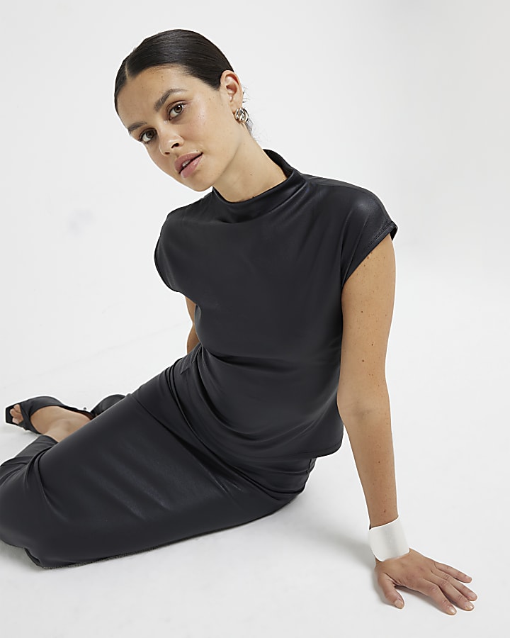 Black coated high neck top