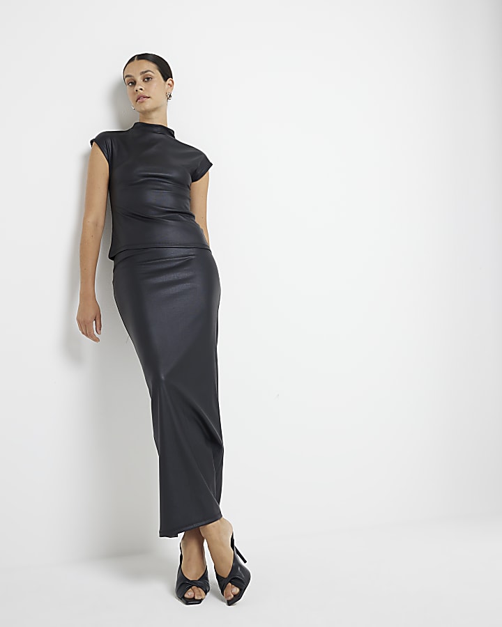 Black coated high neck top