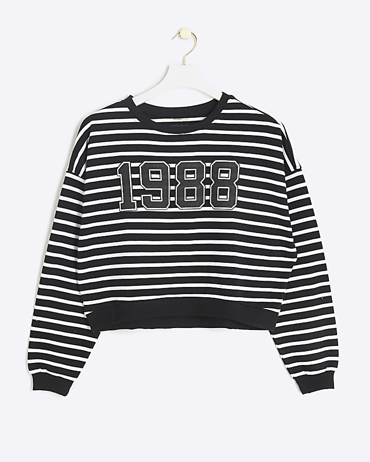 Black stripe graphic crop sweatshirt
