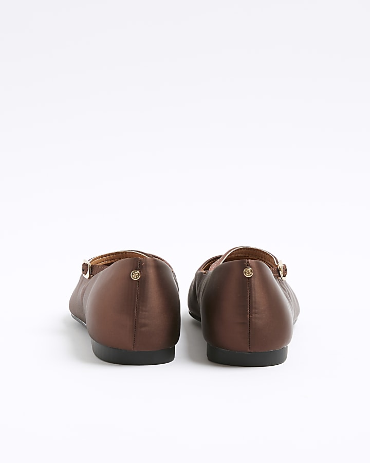 Brown satin pointed ballet pumps