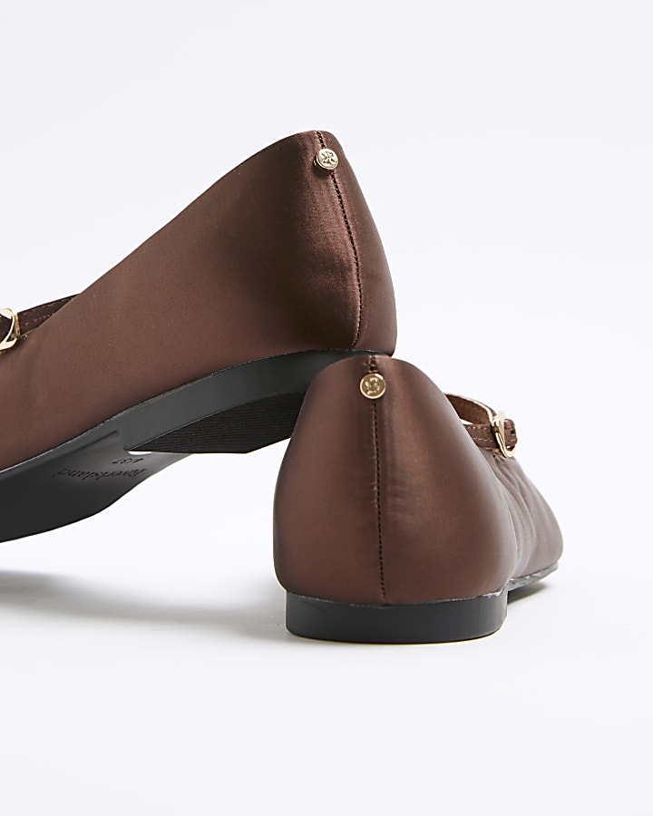 Brown satin pointed ballet pumps