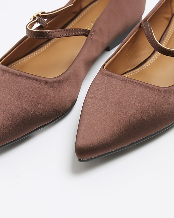 Brown satin pointed ballet pumps