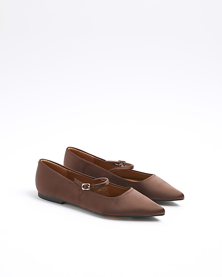 Brown satin pointed ballet pumps