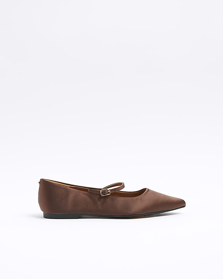 Brown satin pointed ballet pumps