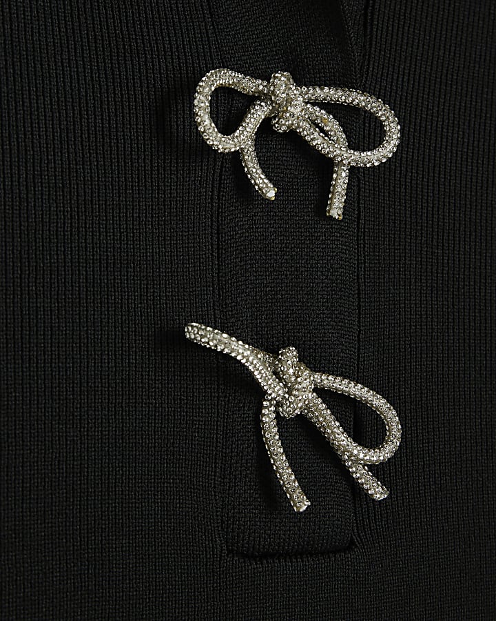 Black knit bow detail swing mini dress