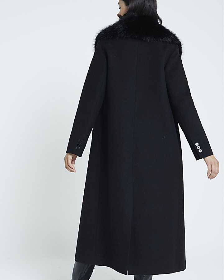 Black Faux Fur Collar Coat