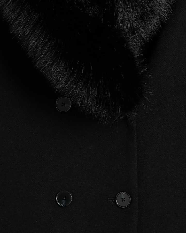Black Faux Fur Collar Coat