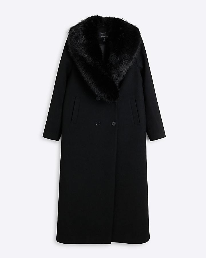 Black Faux Fur Collar Coat