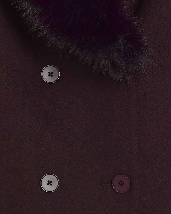 Red Faux Fur Collar Double Breasted Coat