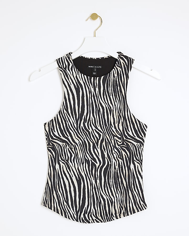 Black mesh zebra print tank top