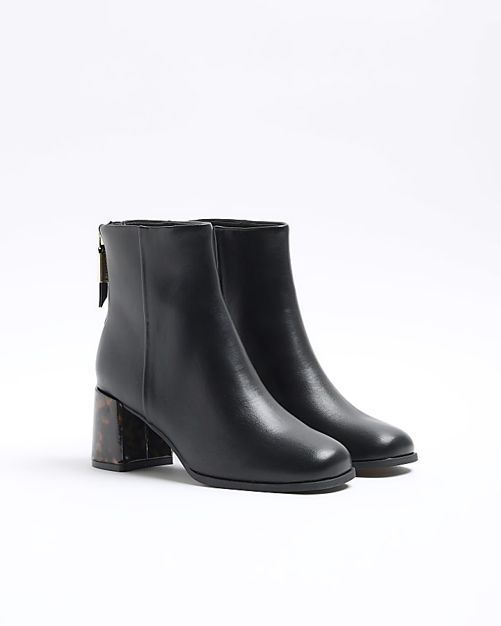 Black wide fit block heeled ankle boots