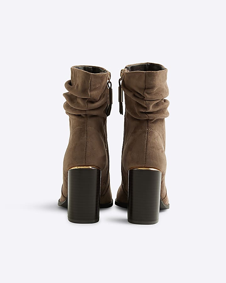 Grey wide fit slouched heeled ankle boots