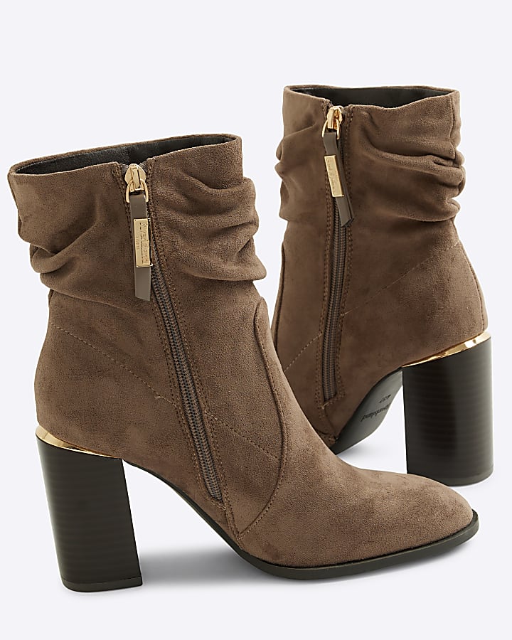 Grey wide fit slouched heeled ankle boots