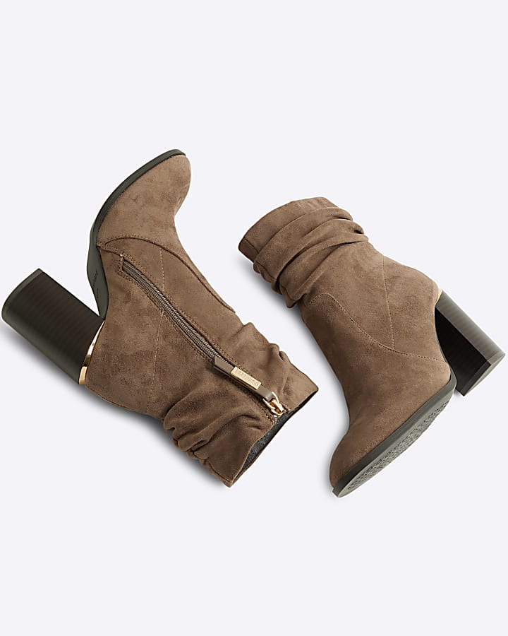 Grey wide fit slouched heeled ankle boots