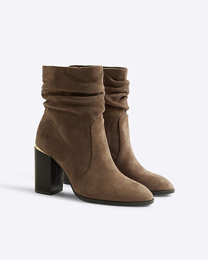 Grey wide fit slouched heeled ankle boots