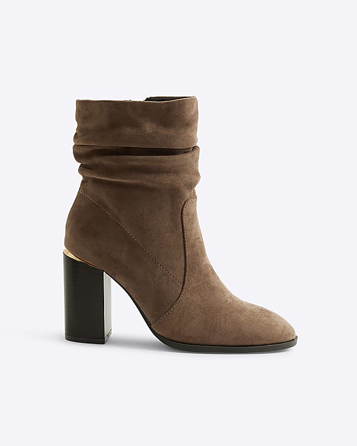Grey wide fit slouched heeled ankle boots