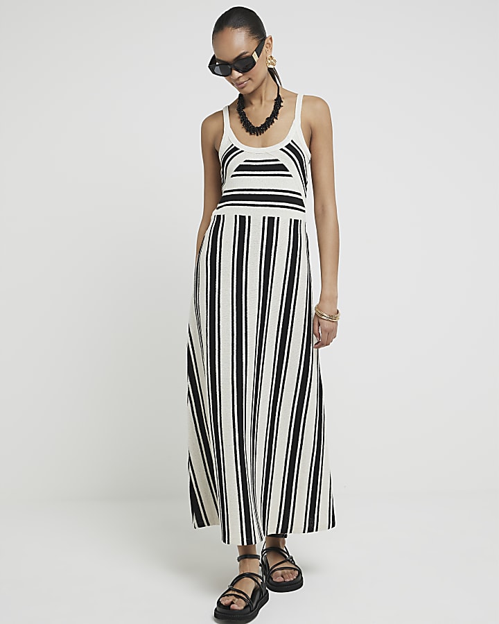 White crochet stripe smock maxi dress