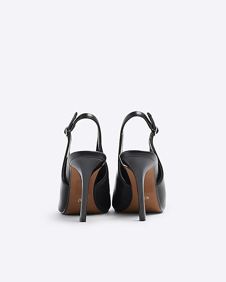 Black sling back heeled shoes