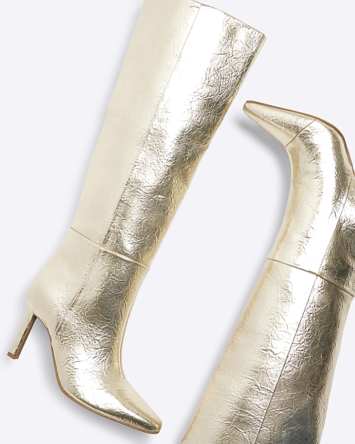 Gold Wide Fit Knee High Heeled Boots