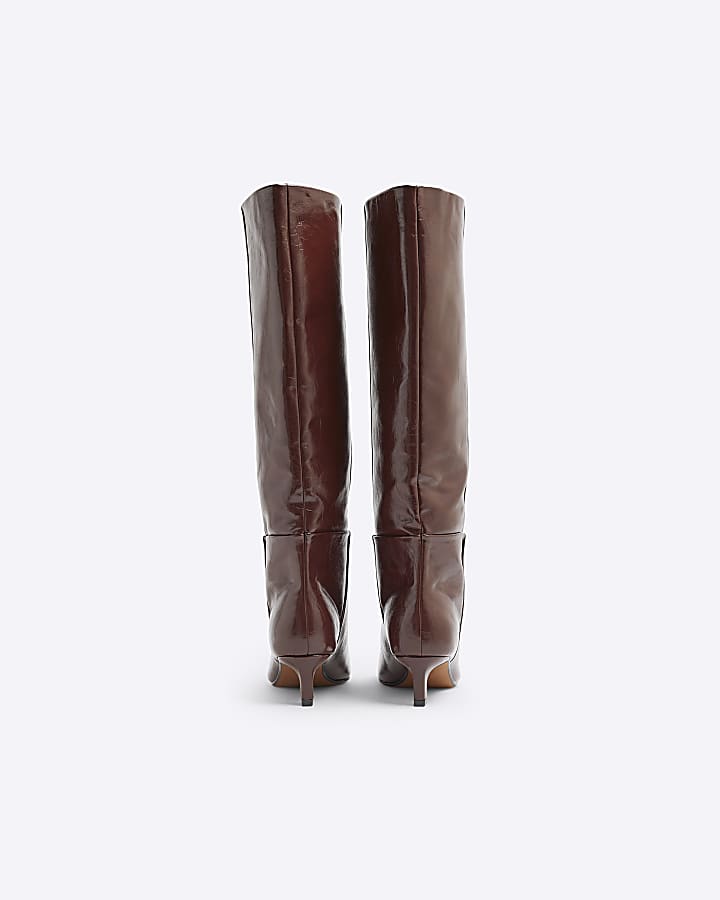 Red Wide Fit Knee High Kitten Heel Boots