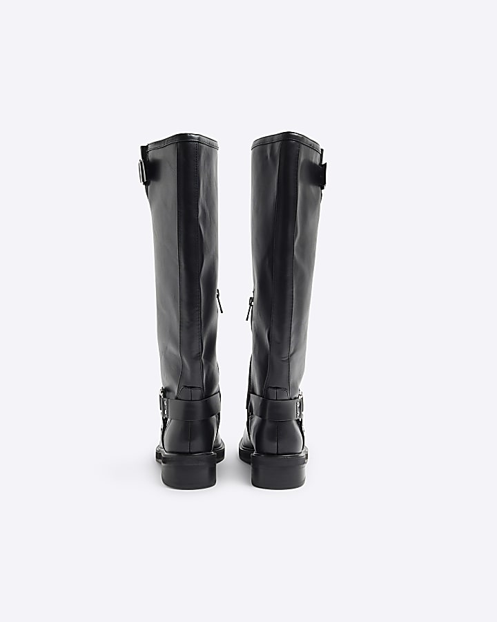 Black Wide fit High Leg Biker Boots