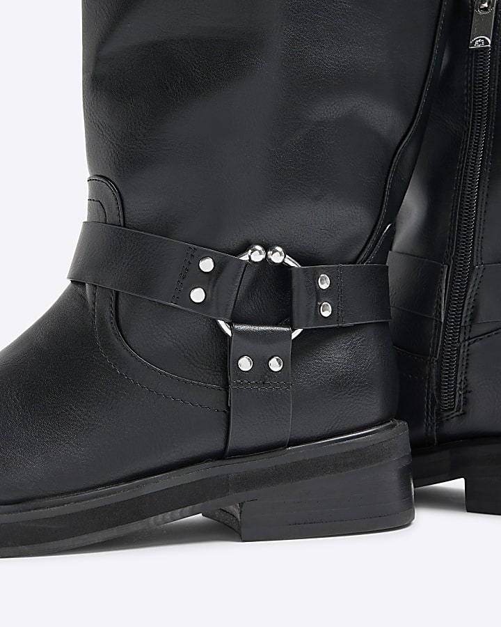 Black Wide fit High Leg Biker Boots