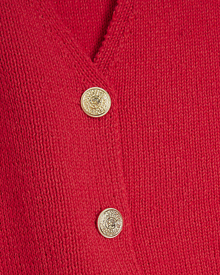 Red knit button up waistcoat